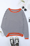 Stripe Contrast Trimmed Striped Drop Shoulder Sweater LC2722270-19