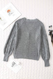 Gray Women's Bishop Sleeve Button V Neck Sweater Cardigan LC271628-11