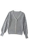 Gray Women's Bishop Sleeve Button V Neck Sweater Cardigan LC271628-11