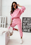 Pink Solid color fashion leisure sports cap long sleeve pants two-piece suit LC624837-10