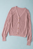Pink Women's Bishop Sleeve Button V Neck Sweater Cardigan LC271628-10
