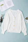 White Women's Bishop Sleeve Button V Neck Sweater Cardigan LC271628-1
