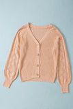 Pink Women's Bishop Sleeve Button V Neck Sweater Cardigan LC271628-1010