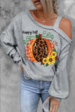 Happy Fall Graphic Cotton One Side Off Shoulder Top
