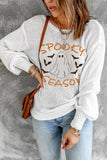 Women's White Spooky Season Graphic Loose Knit Pullover Sweater