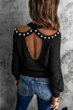 Black Beaded Open Back Cold Shoulder Sweater