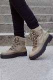 Gray Color Block Patchwork Drawstring Hiking Boots for Women