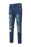 LC782289-9-S, LC782289-9-M, LC782289-9-L, LC782289-9-XL, LC782289-9-2XL, LC782289-9-3XL, Green Womens Ripped Denim Pants Floral Leopard Distressed High Waist Jeans