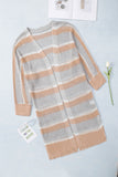 Gray Open Front Striped Knitted Cardigan LC271652-11