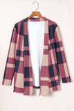 Red Draped Open Front Plaid Cardigan LC2541491-3