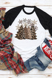 Christmas Tree Leopard T Shirt Xmas Holiday Tee Tops for Women