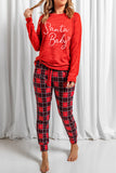 Red Santa Baby Plaid Print Long Sleeve Two Piece Pajama Set
