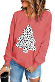 LC25313501-3-S, LC25313501-3-M, LC25313501-3-L, LC25313501-3-XL, LC25313501-3-2XL, Red Merry Christmas Sweatshirt for Women Christmas Tree Leopard Holiday Shirts Tops