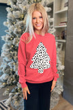 LC25313501-3-S, LC25313501-3-M, LC25313501-3-L, LC25313501-3-XL, LC25313501-3-2XL, Red Merry Christmas Sweatshirt for Women Christmas Tree Leopard Holiday Shirts Tops