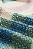 LC271655-9-S, LC271655-9-M, LC271655-9-L, LC271655-9-XL, LC271655-9-2XL, Green Striped Color Block Hollowed Knit Cardigan