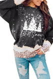 LC25313542-2-S, LC25313542-2-M, LC25313542-2-L, LC25313542-2-XL, LC25313542-2-2XL, Black Christmas Tree Sweatshirts for Women Snowy Leopard Bleached Sweatshirt