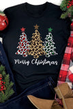 LC25218986-2-S, LC25218986-2-M, LC25218986-2-L, LC25218986-2-XL, LC25218986-2-2XL, Black Women Merry Christmas Shirt Leopard Tree Christmas Trees Tee Tops