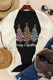 LC25218986-2-S, LC25218986-2-M, LC25218986-2-L, LC25218986-2-XL, LC25218986-2-2XL, Black Women Merry Christmas Shirt Leopard Tree Christmas Trees Tee Tops