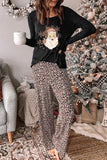 LC15361-20-S, LC15361-20-M, LC15361-20-L, LC15361-20-XL, LC15361-20-2XL, Women's Pajama Set Christmas Santa Claus Leopard Cozy Lounge Sets