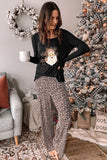 LC15361-20-S, LC15361-20-M, LC15361-20-L, LC15361-20-XL, LC15361-20-2XL, Women's Pajama Set Christmas Santa Claus Leopard Cozy Lounge Sets