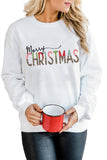 LC25313583-1-S, LC25313583-1-M, LC25313583-1-L, LC25313583-1-XL, LC25313583-1-2XL, White Women's Merry Christmas Sweatshirt Xmas Leopard Print Tee Tops