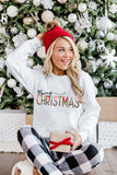 LC25313583-1-S, LC25313583-1-M, LC25313583-1-L, LC25313583-1-XL, LC25313583-1-2XL, White Women's Merry Christmas Sweatshirt Xmas Leopard Print Tee Tops