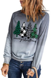 LC25313590-11-S, LC25313590-11-M, LC25313590-11-L, LC25313590-11-XL, LC25313590-11-2XL, Gray Merry Christmas Tree Gradient Color Print Graphic Sweatshirt