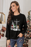 LC25313602-2-S, LC25313602-2-M, LC25313602-2-L, LC25313602-2-XL, LC25313602-2-2XL, Black Christmas Sweatshirt for Women Snowman Casual Tops