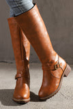Women's Plus Size Flat Heel Leather High Boots