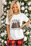LC25219027-1-S, LC25219027-1-M, LC25219027-1-L, LC25219027-1-XL, LC25219027-1-2XL, White Leopard Christmas Tree Graphic Print Crew Neck T Shirt