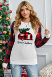 LC25313636-1-S, LC25313636-1-M, LC25313636-1-L, LC25313636-1-XL, LC25313636-1-2XL, White Merry Christmas Plaid Graphic Color Block Sweatshirt