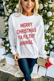 LC25313697-1-S, LC25313697-1-M, LC25313697-1-L, LC25313697-1-XL, LC25313697-1-2XL, White Merry Christmas Ya Filthy Animal Graphic Sweatshirt