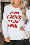 LC25313697-1-S, LC25313697-1-M, LC25313697-1-L, LC25313697-1-XL, LC25313697-1-2XL, White Merry Christmas Ya Filthy Animal Graphic Sweatshirt