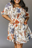 Smocked Flare Sleeve Plus Size Floral Dress with Pockets