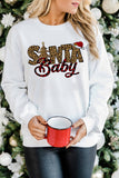 LC25313702-1-S, LC25313702-1-M, LC25313702-1-L, LC25313702-1-XL, LC25313702-1-2XL, White Santa Baby Leopard Plaid Print Pullover Sweatshirt