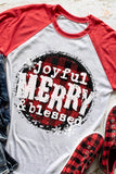 LC25118617-3-S, LC25118617-3-M, LC25118617-3-L, LC25118617-3-XL, LC25118617-3-2XL, Red Joyful Merry & Blessed Christmas Plaid Pullover Top