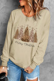 LC25313736-16-S, LC25313736-16-M, LC25313736-16-L, LC25313736-16-XL, LC25313736-16-2XL, Khaki Merry Christmas Leopard Tree Print Graphic Sweatshirt