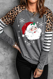 Women 's Leopard Striped Colorblock Christmas Long Sleeve Gray Top