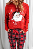 Women's Santa Claus Print Red Plaid Two Pieces Loungewear