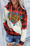 Women's Leopard Print Heart Shape Buffalo Plaid Hooded Sweatshirt
