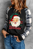 Women Don't Stop Believin' Christmas Santa Print Black Sweatshirt