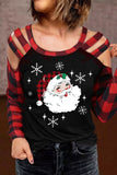 Women's Father Christmas Print Strap Shoulder Buffalo Plaid Tshirt