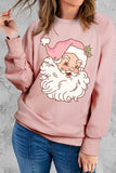 Women's Pink Santa Claus Solid Round Neck Basic Pullover Sweatshirt