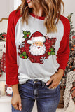 Women's Christmas Santa Claus Patchwork Round Neck Raglan Sleeves T Shirt