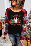 Women's ChristmasTree Leopard Plaid Round Neck Sheath Casual Tops