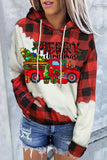 Women's Merry Christmas Truck with Tree Plaid Hooded Casual Hoodie