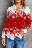 Womenn's Red and White Christmas Snowflake Collar Shift Casual Shirts