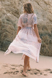 Pink Boho Print Deep V Kimono Sleeves Beach Maxi Dress