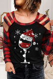 Women's Christmas Patchwork Plaid Sleeve Cut Out Halter Casual Tops