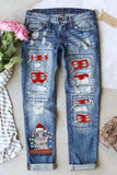 Women's I Want A Hippopotamus for Christmas Graphic Mid Waist Ripped Jeans